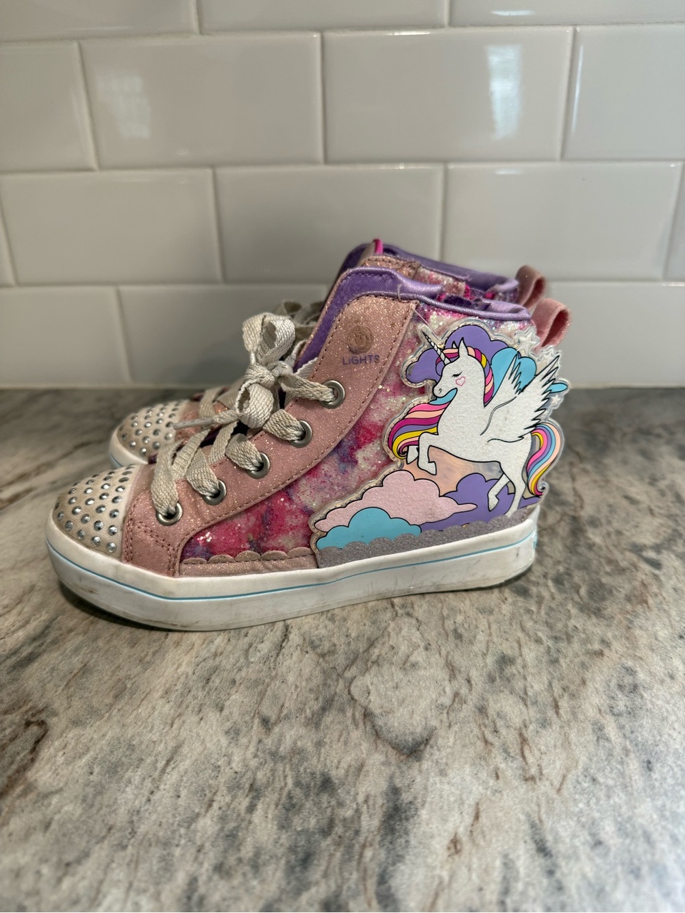 Sketchers Twinkle Toes Light-Up Unicorn High-Top Sneakers - Girls 13.5